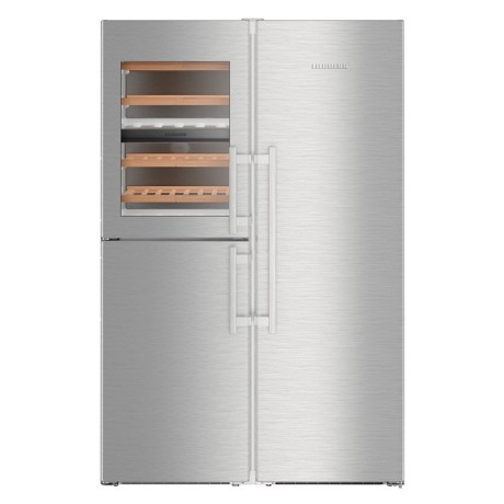 Side by side Liebherr SBSes 8496, 645 L, No Frost, BioFresh, Display electronic, SuperCool, Functie vacanta, Compartiment vinuri, IceMaker, H 185 cm, Inox